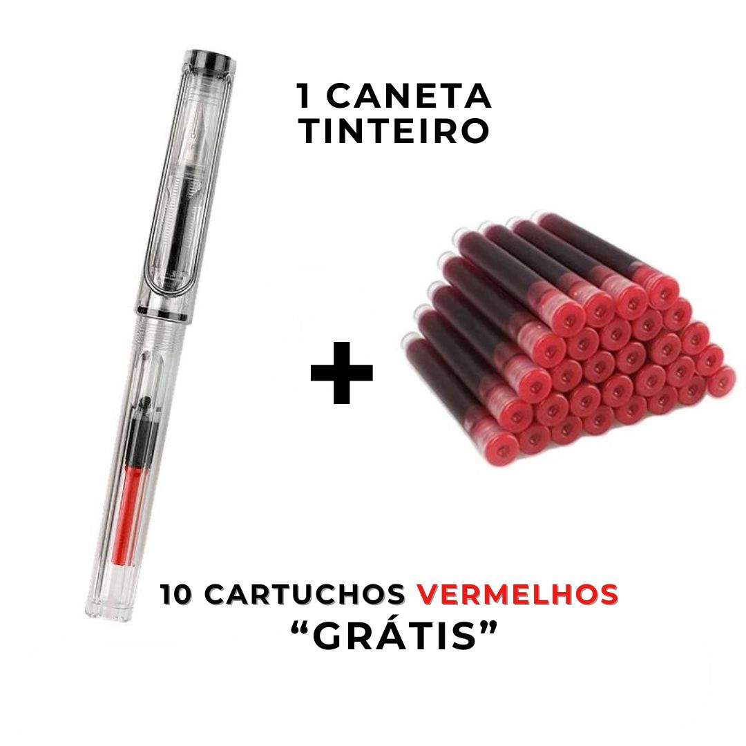 Conjunto Caneta Tinteiro + Tinta - Poupem