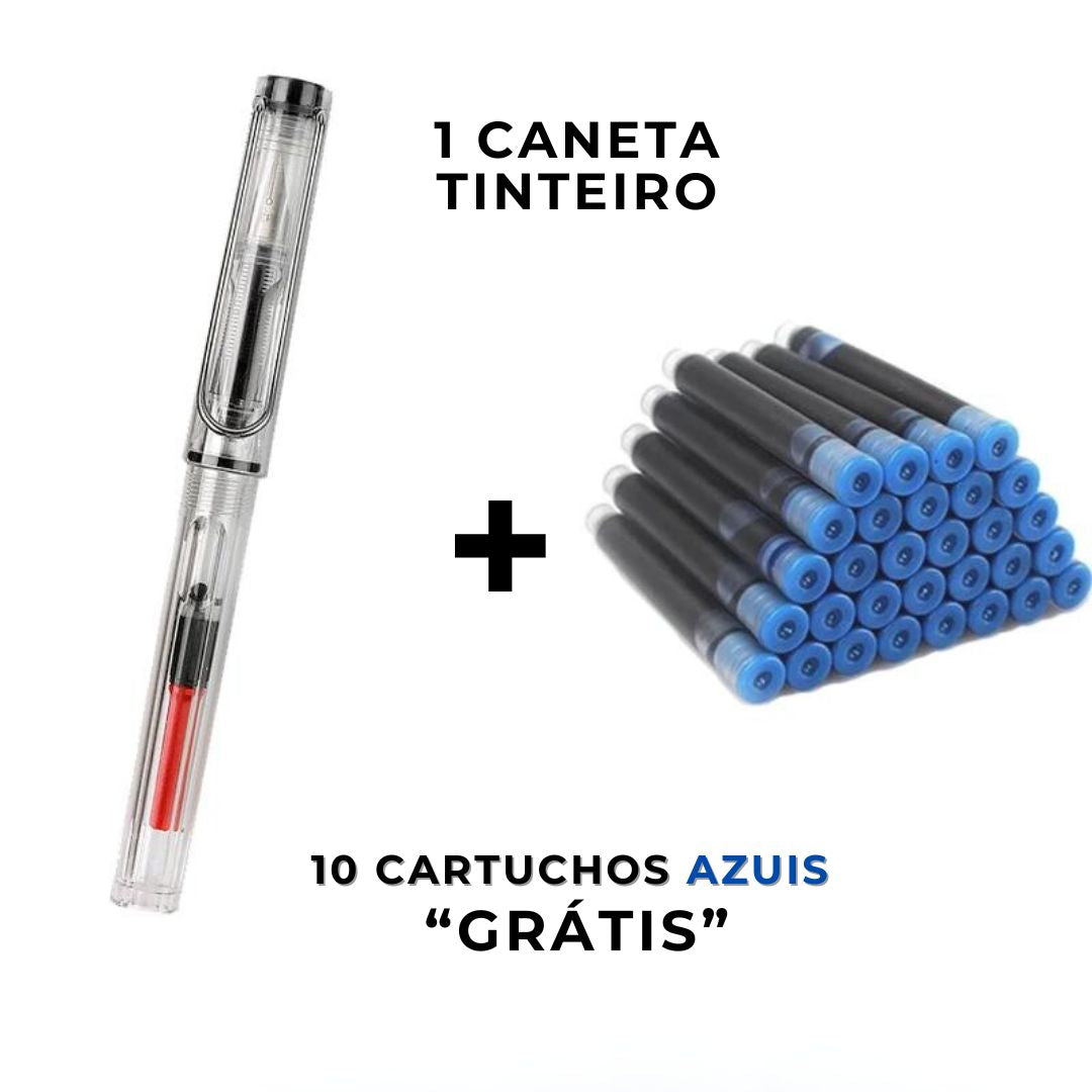 Conjunto Caneta Tinteiro + Tinta - Poupem