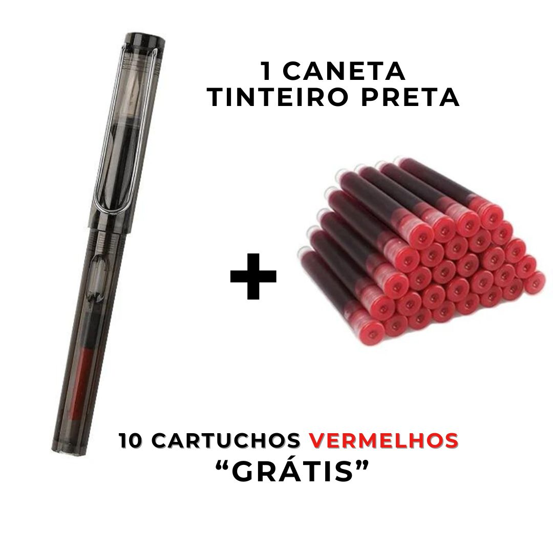 Conjunto Caneta Tinteiro + Tinta - Poupem