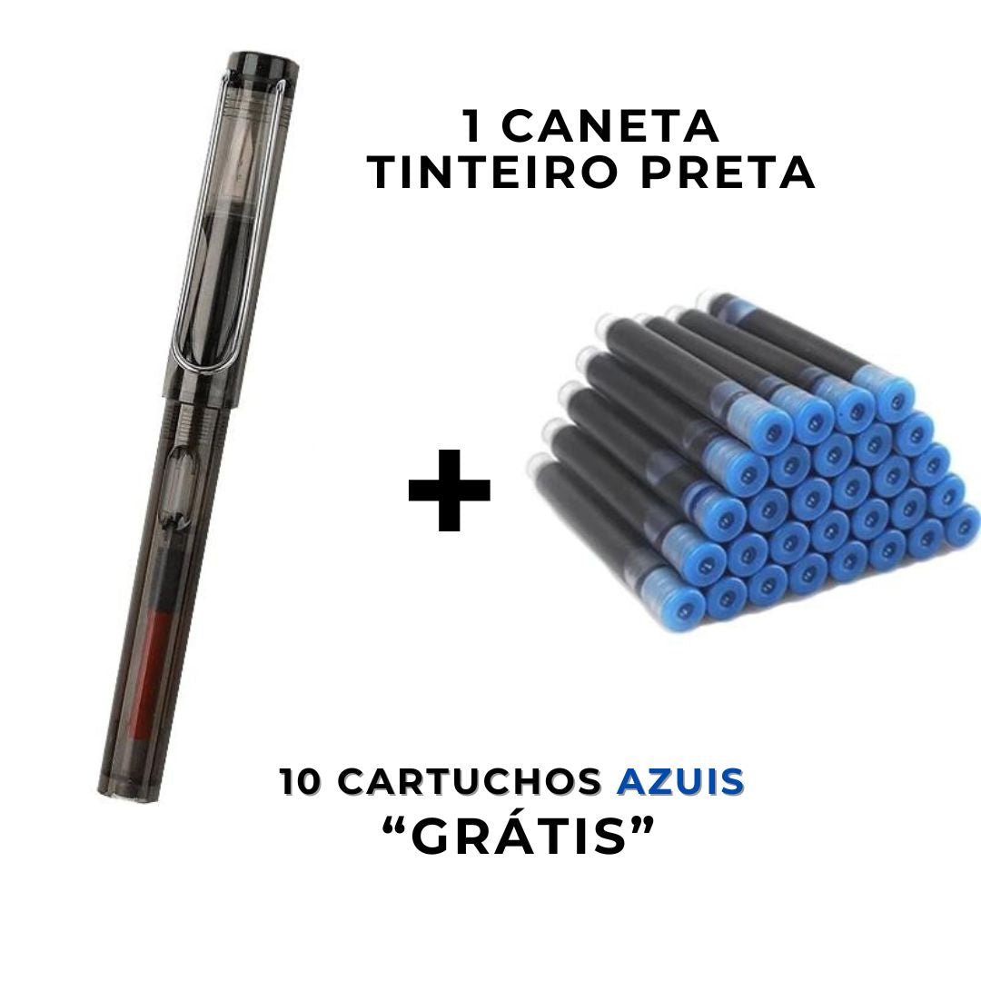 Conjunto Caneta Tinteiro + Tinta - Poupem