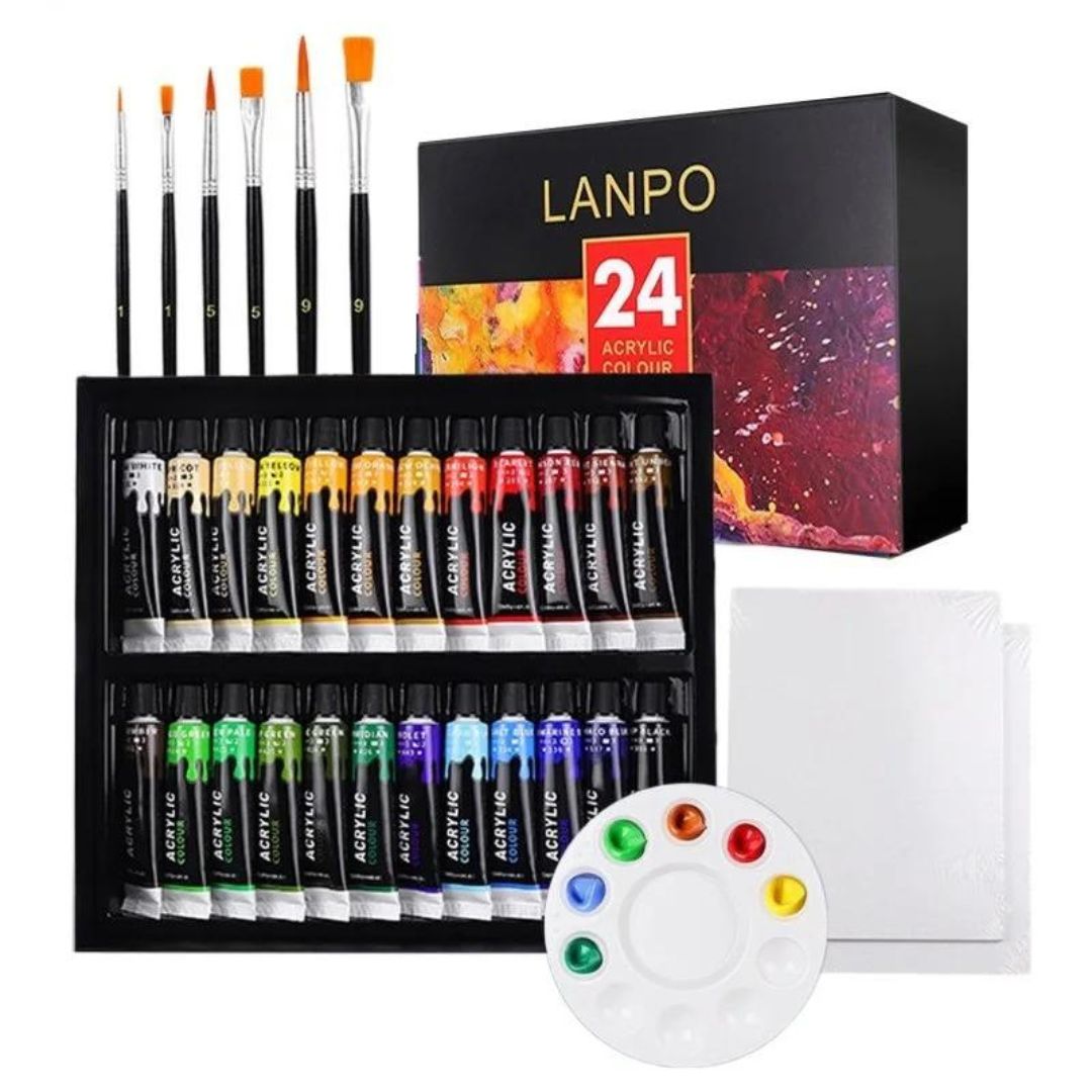 Aumente a sua criatividade com o nosso Kit Tinta Acrílica com Pincel e Paleta! Escolha entre 12 ou 24 lindas cores para dar vida à sua arte. Cada tubo de 12ml é preenchido com tinta acrílica vibrante de alta qualidade que pode ser usada em tela, papel, tecido e madeira. Obtenha este conjunto versátil hoje e deixe sua imaginação correr solta!