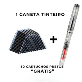 Caneta Tinteiro Transparente - <span data-mce-fragment="1">Experimente a sensação de escrever com a elegante Caneta Tinteiro Transparente, </span>um must-have para qualquer entusiasta da escrita! Com seu cartucho de 3,4 mm fácil de substituir e design elegante, <span data-mce-fragment="1">esta caneta-tinteiro vem com a incrível oferta de 50 cartuchos de tinta GRÁTIS! Deixe-se encantar pela sua qualidade e desempenho!</span>