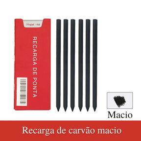 Lápis Mecânico Automático Lápis mecânico automático 5,6 mm com design minimalista e refil de grafite colorido em exibição. Lápis mecânico automático acompanhado de bolsa de armazenamento preta e refis de grafite colorido Conjunto completo do lápis mecânico automático, incluindo refis de grafite colorido e bolsa de armazenamento