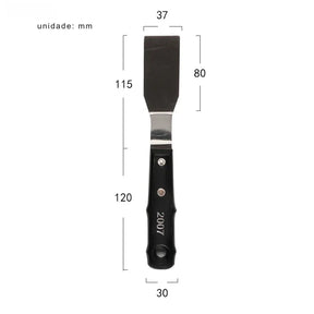 Espátula de pintura a óleo com lâmina de aço inoxidável e cabo de madeira.
Ferramenta artística para texturizar e misturar tintas em diferentes formatos.