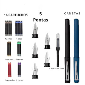 Conjunto de Canetas para Caligrafia 25 peças, contém tudo o que é necessário para criar uma escrita caligráfica impressionante! Incluindo canetas, pontas de diferentes tamanhos e cartuchos de tinta, este conjunto irá ajudá-lo a aprimorar suas habilidades e dominar vários estilos de letras. É perfeito para aspirantes a escritores, artistas, estudantes e profissionais dedicados à arte da caligrafia.