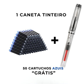 Caneta Tinteiro Transparente - <span data-mce-fragment="1">Experimente a sensação de escrever com a elegante Caneta Tinteiro Transparente, </span>um must-have para qualquer entusiasta da escrita! Com seu cartucho de 3,4 mm fácil de substituir e design elegante, <span data-mce-fragment="1">esta caneta-tinteiro vem com a incrível oferta de 50 cartuchos de tinta GRÁTIS! Deixe-se encantar pela sua qualidade e desempenho!</span>