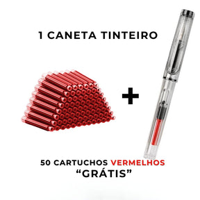 Caneta Tinteiro Transparente - <span data-mce-fragment="1">Experimente a sensação de escrever com a elegante Caneta Tinteiro Transparente, </span>um must-have para qualquer entusiasta da escrita! Com seu cartucho de 3,4 mm fácil de substituir e design elegante, <span data-mce-fragment="1">esta caneta-tinteiro vem com a incrível oferta de 50 cartuchos de tinta GRÁTIS! Deixe-se encantar pela sua qualidade e desempenho!</span>