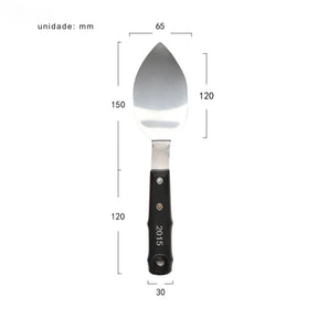 Espátula de pintura a óleo com lâmina de aço inoxidável e cabo de madeira.
Ferramenta artística para texturizar e misturar tintas em diferentes formatos.