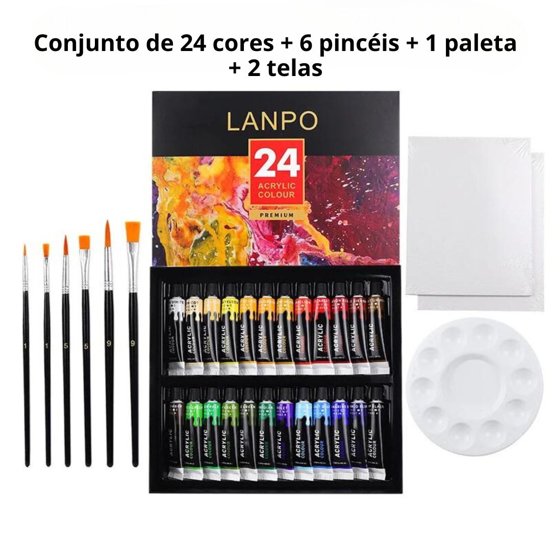 Aumente a sua criatividade com o nosso Kit Tinta Acrílica com Pincel e Paleta! Escolha entre 12 ou 24 lindas cores para dar vida à sua arte. Cada tubo de 12ml é preenchido com tinta acrílica vibrante de alta qualidade que pode ser usada em tela, papel, tecido e madeira. Obtenha este conjunto versátil hoje e deixe sua imaginação correr solta!