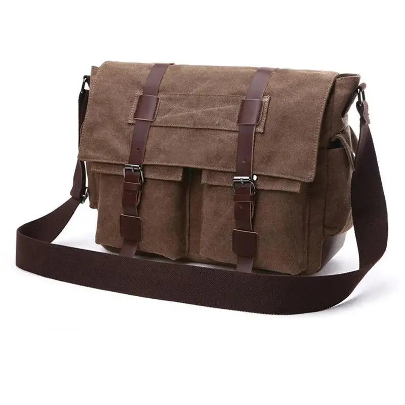 Bolsa Mensageiro Vintage em Lona - Adicione um toque de elegância clássica ao seu dia a dia. Projetada para homens modernos que valorizam tanto o estilo quanto a funcionalidade, esta bolsa é perfeita para uma variedade de ocasiões, seja no trabalho, em viagens ou em momentos casuais.  Seja para uma reunião de negócios, um passeio na cidade ou uma viagem de fim de semana, a Bolsa Mensageiro Vintage em Lona é a escolha ideal para homens que buscam estilo e praticidade em uma única peça.