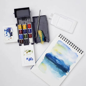 Conjunto de Tintas Aquarela Portátil com 14 Cores Vibrantes Caixa de Pintura Aquarela Completa para Iniciantes e Artistas Kit de Pintura Aquarela para Viagens e Estudos ao Ar Livre