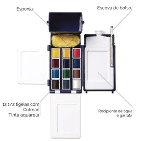 Conjunto de Tintas Aquarela Portátil com 14 Cores Vibrantes Caixa de Pintura Aquarela Completa para Iniciantes e Artistas Kit de Pintura Aquarela para Viagens e Estudos ao Ar Livre